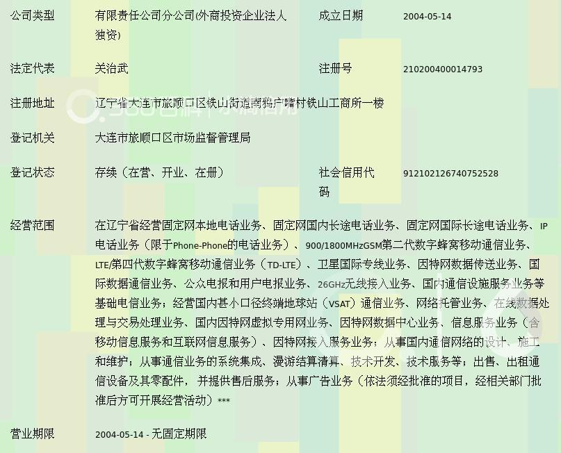 中国移动通信集团辽宁旅顺铁山营业厅